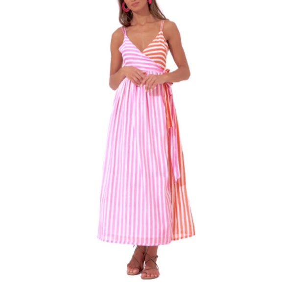 Oliphant bi-color color block Sleeveless Wrap Striped Maxi DressS